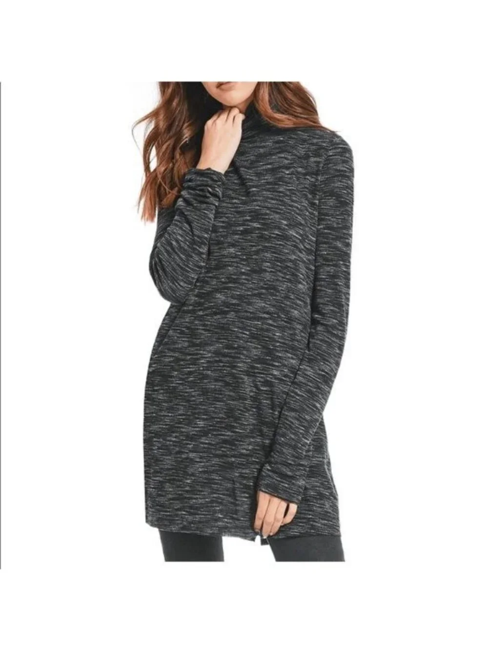 Free People Stone Cold Marled Gray Split Back Turtleneck Tunic - Picture 3 of 8